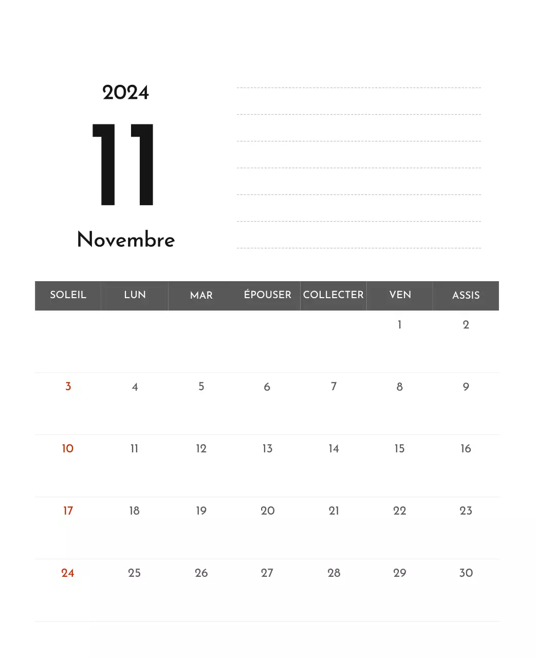 Un calendrier d'entreprise simple en gris