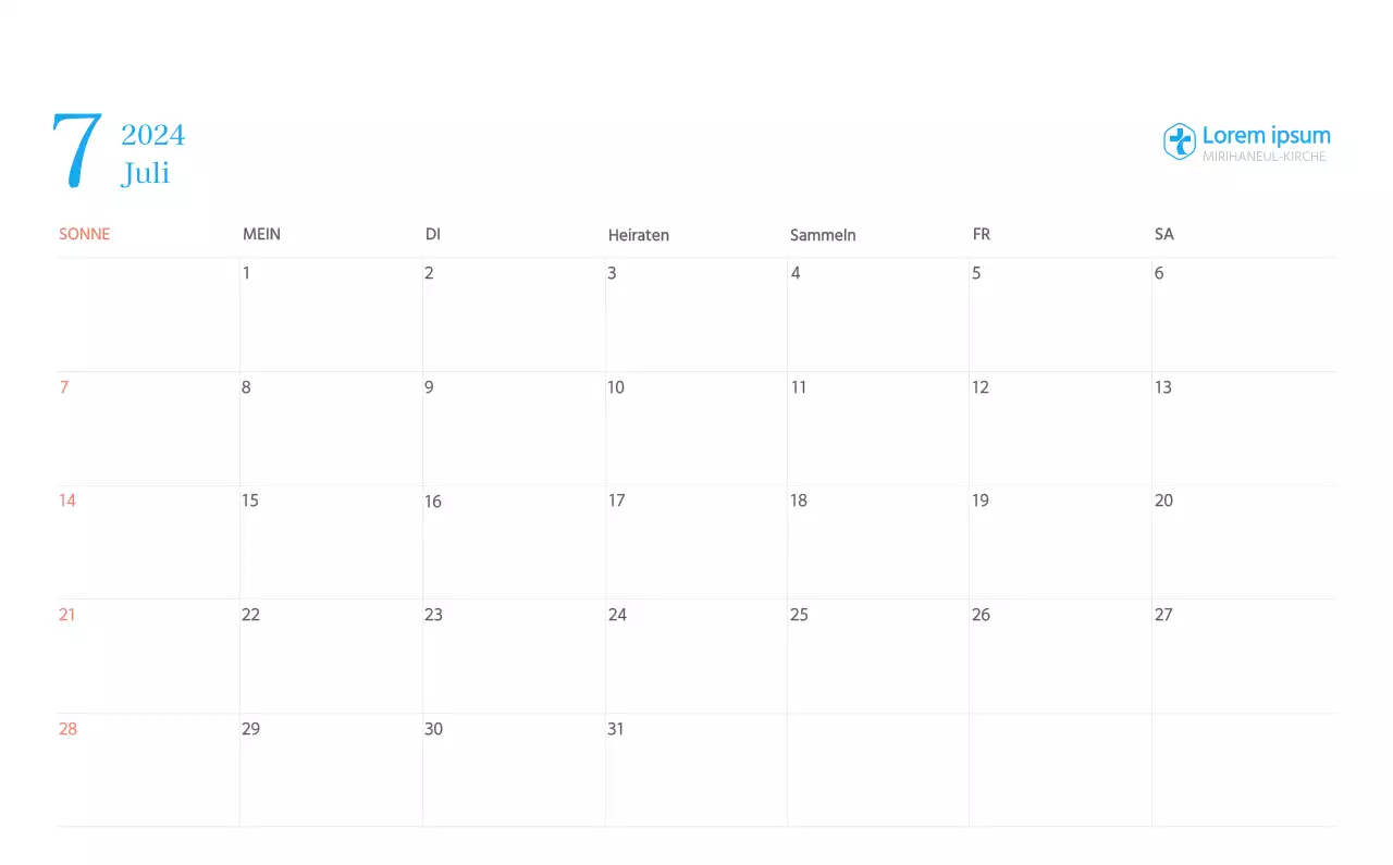 Blaues modernes Konzept Kirchenkalender