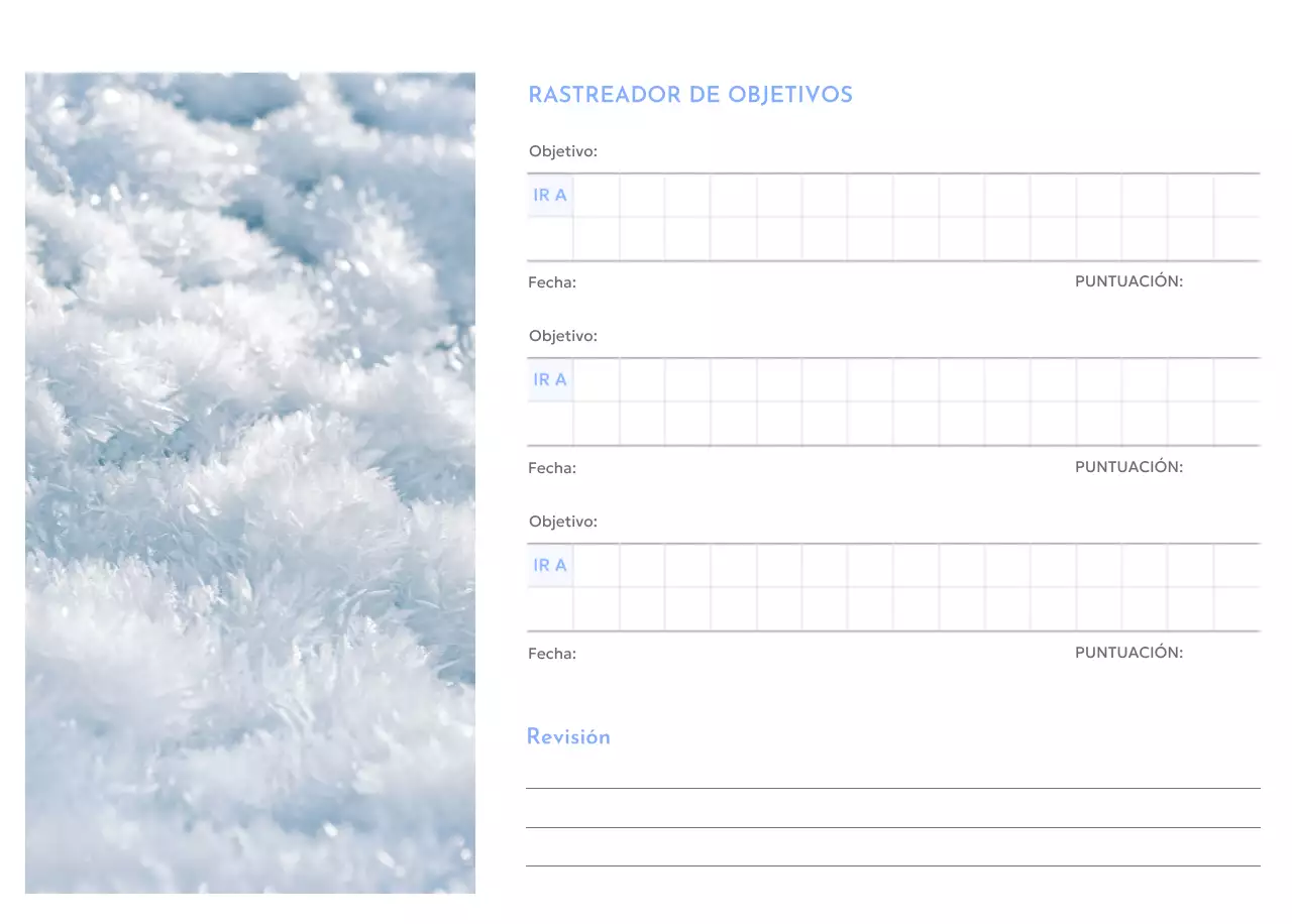 Calendario de seguimiento de objetivos con un toque de azul