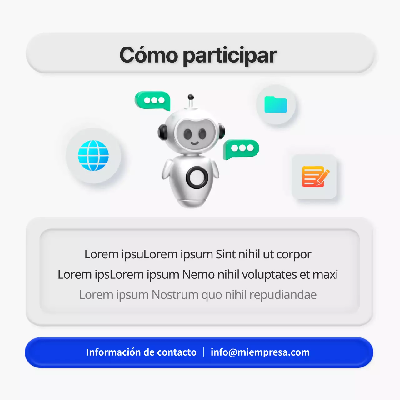 Anuncio de seminario en estilo minimalista 3D en azul y gris