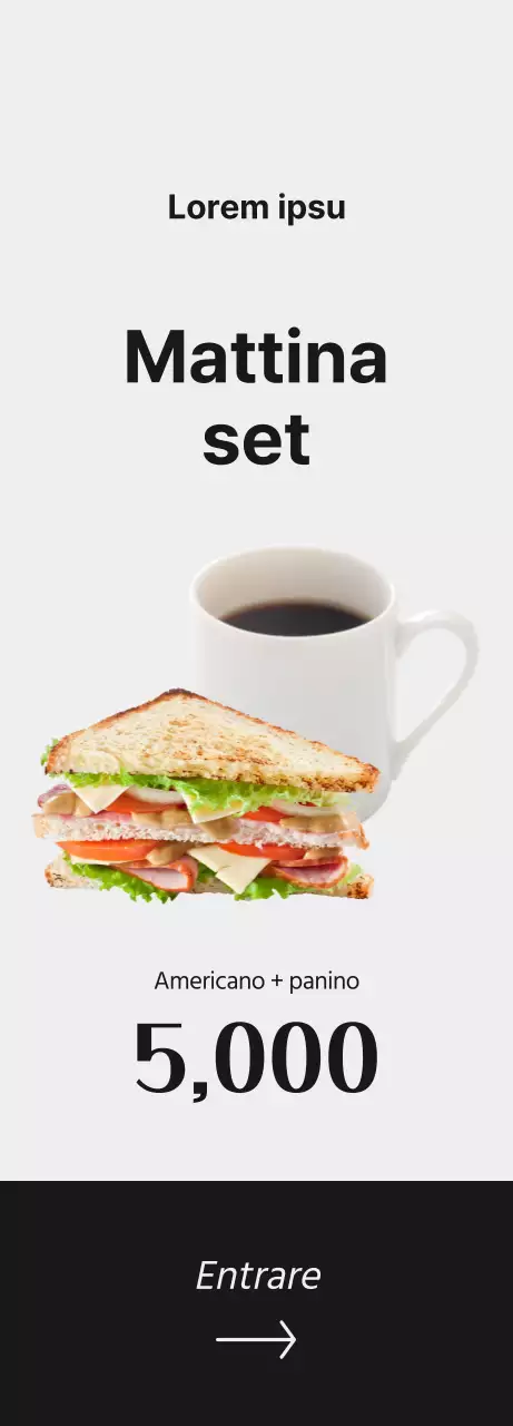 Promuovete la vostra caffetteria con immagini di caffè e caratteri neri per un look pulito