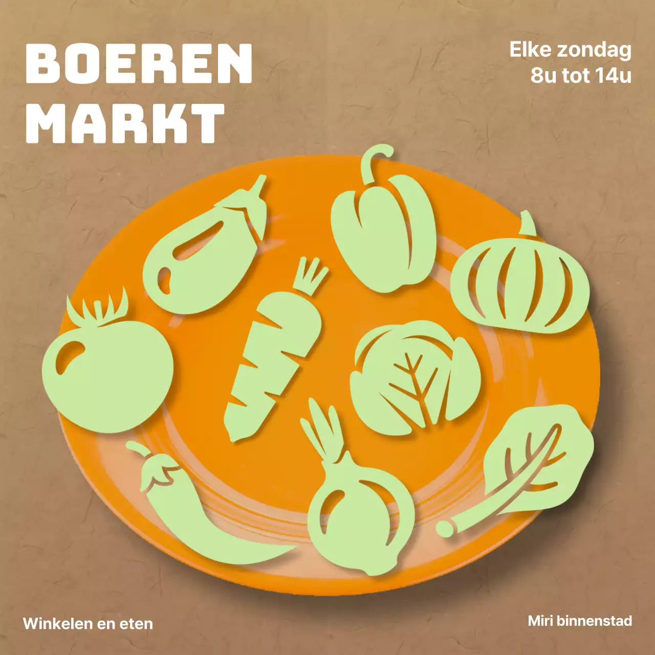 Een minimalistische boerenmarkt in bruin en chartreuse promoten
