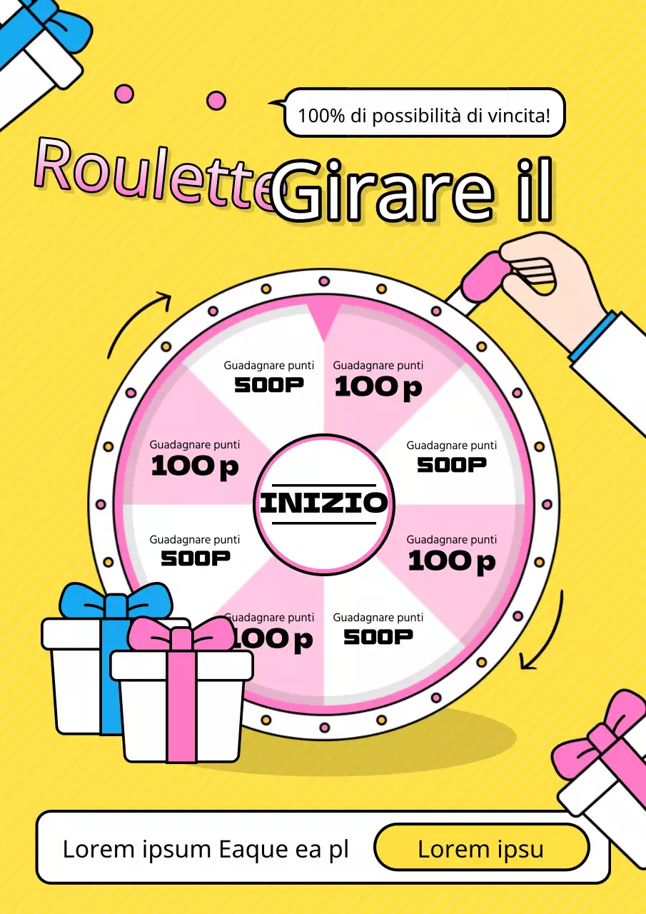 Pubblicità del gioco della roulette kitsch in giallo e rosa