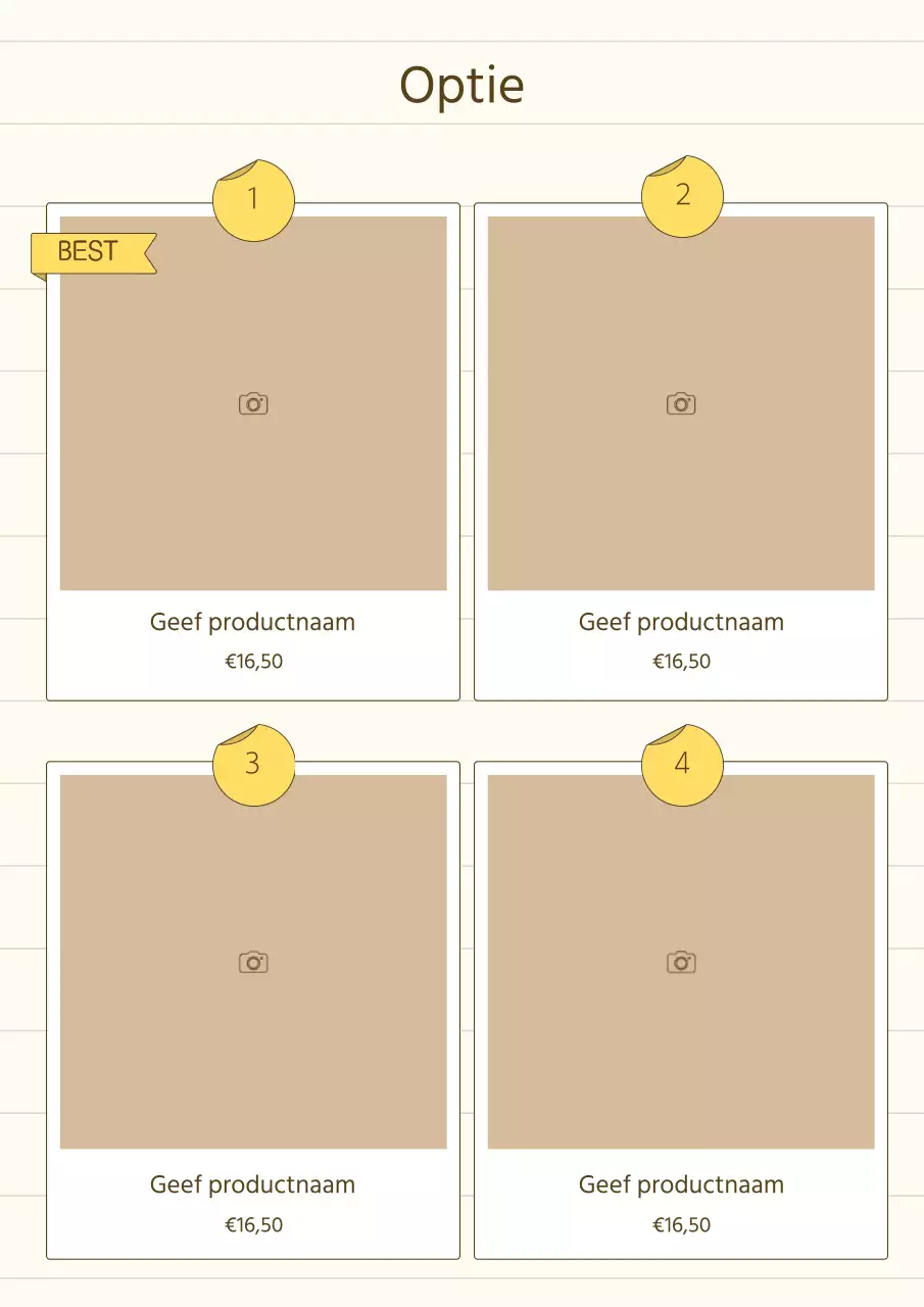 Een eenvoudig verhalend productpraatje in geel en beige