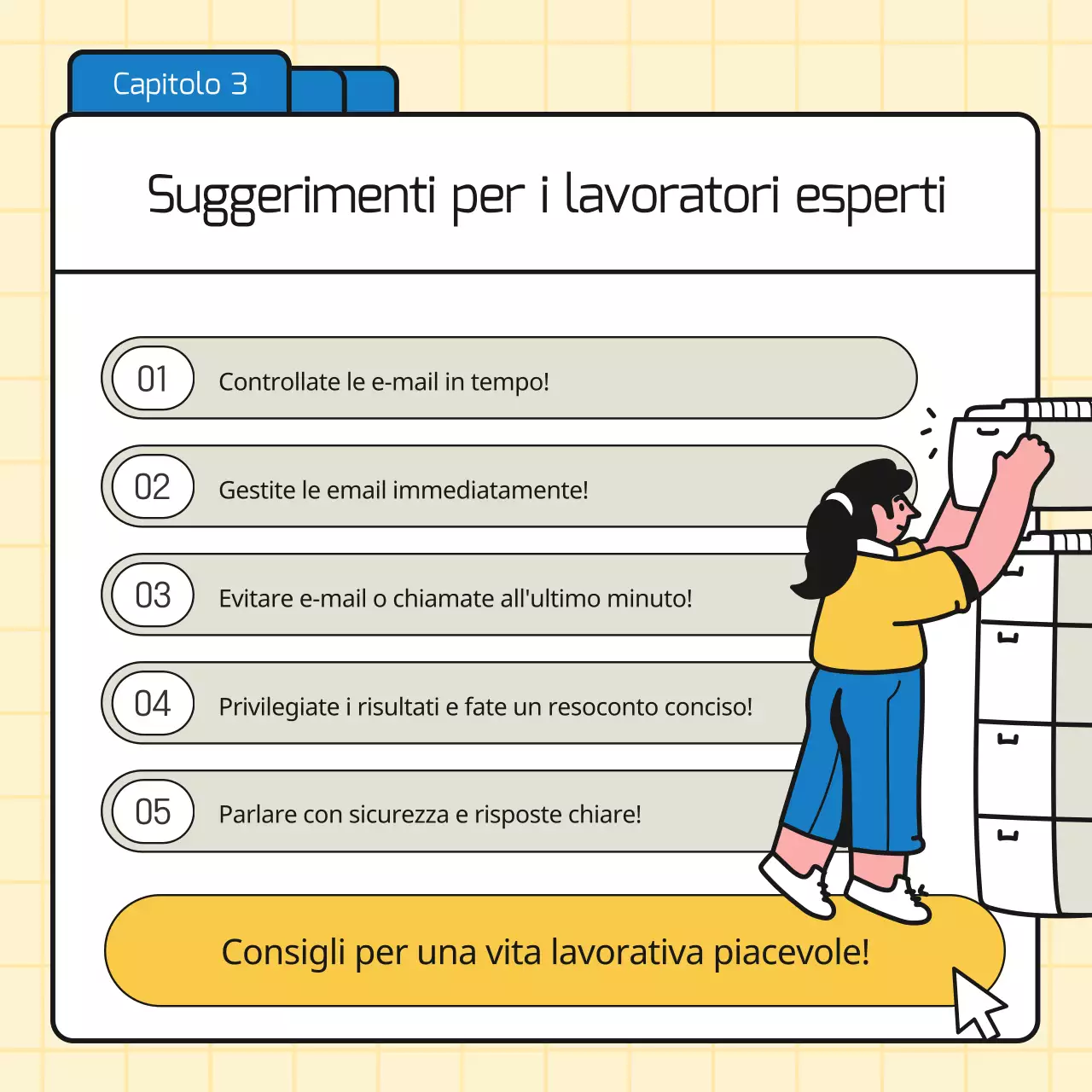 Promuovere semplici consigli commerciali in blu e giallo