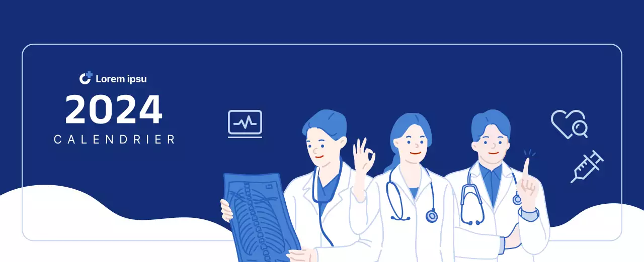 Calendrier simple avec des illustrations épurées en bleu