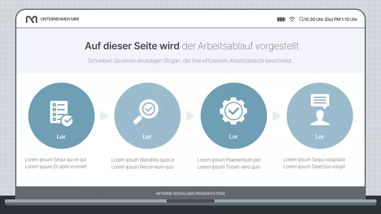 Einfache interne Schulungspräsentation in Hellblau und Grau