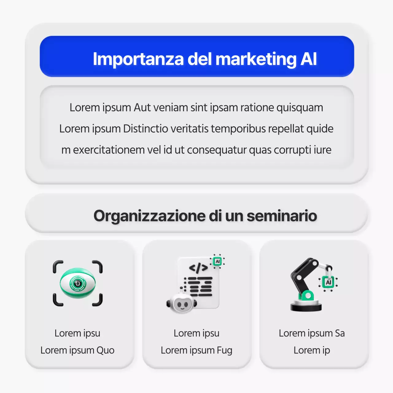 Annuncio di seminario in stile 3D minimalista in blu e grigio