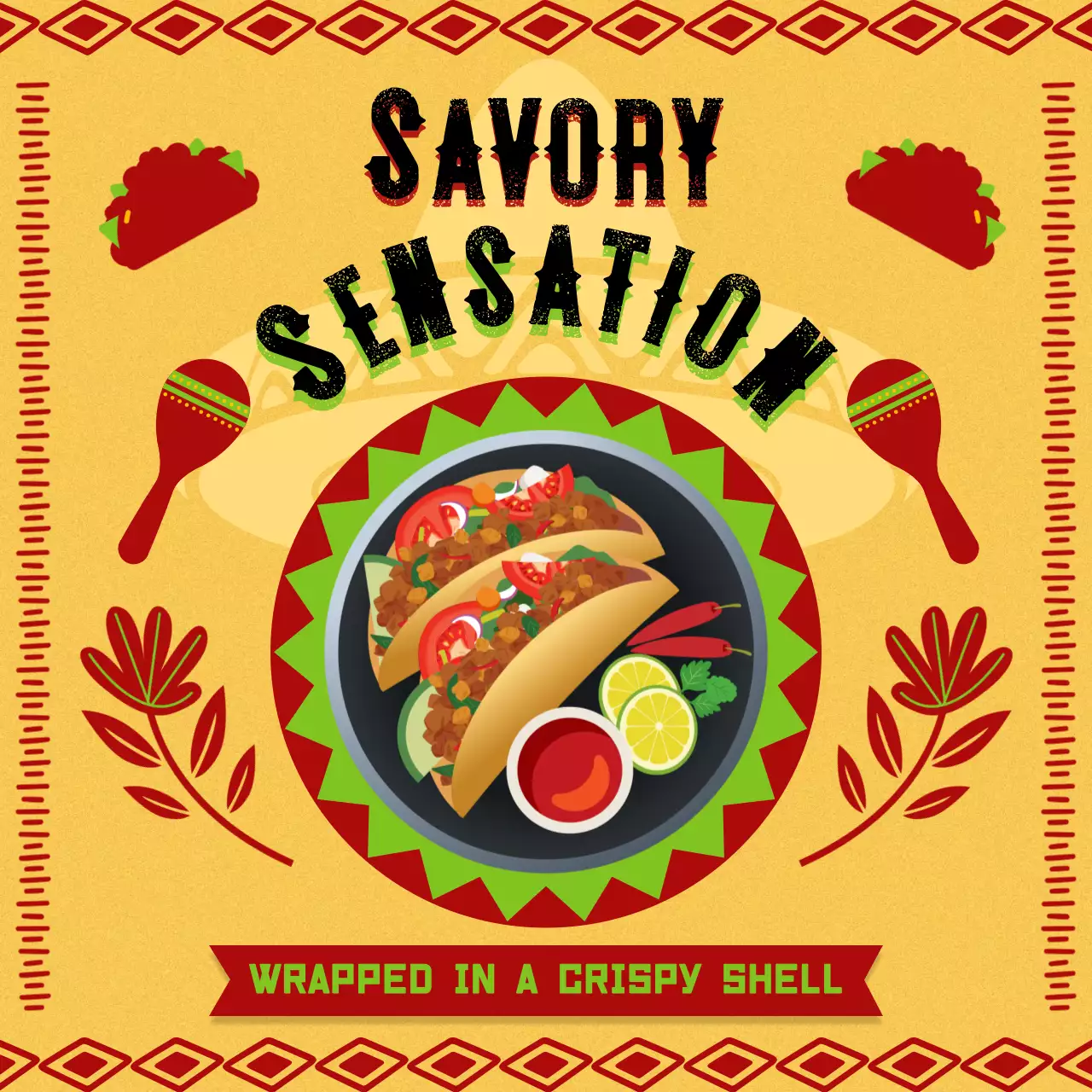 Yellow Cultural Tacos Promotion Social Media Post