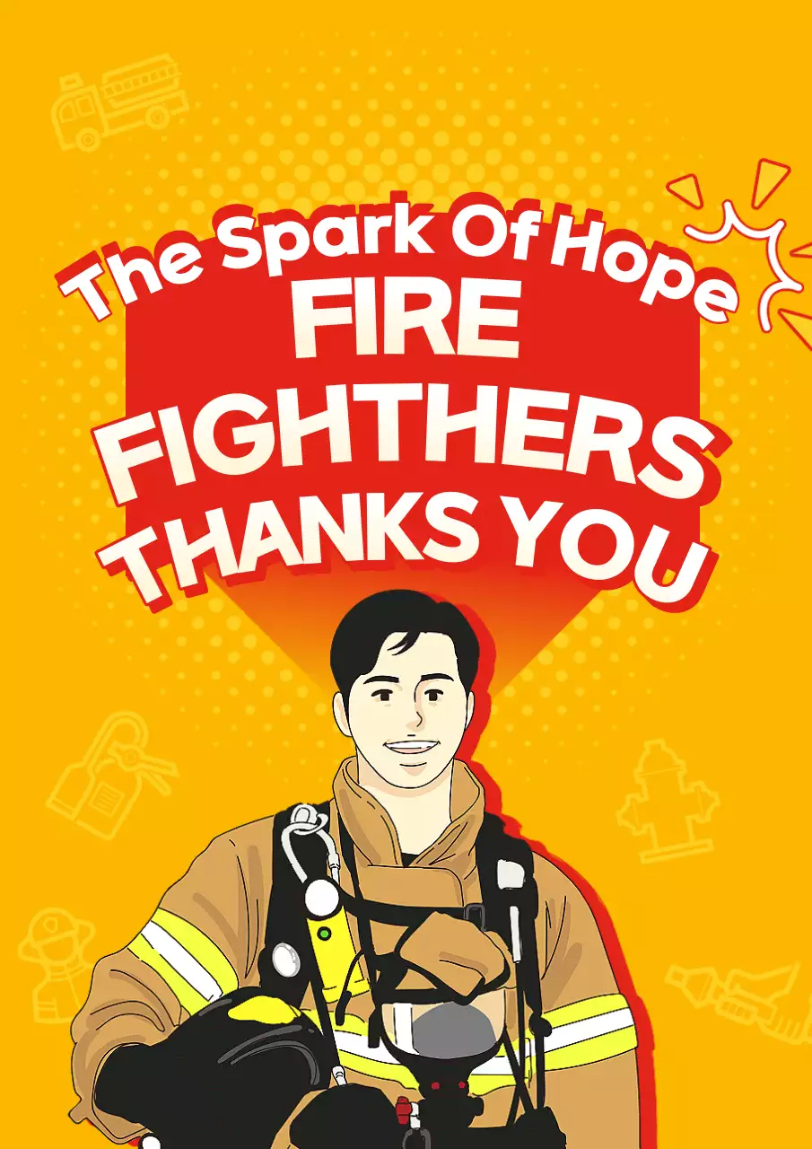 Yellow Retro Firefighter Thank You Poster