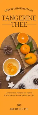 Cafe Fruity Tea menu met een rustgevend lay-outontwerp van strakke vormkaders en fotorealistische afbeeldingen van mandarijnthee.