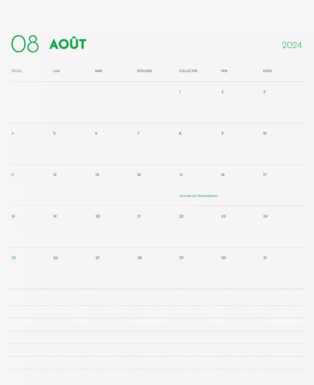 Un calendrier avec la photo d'un chiot et un message mignon aux accents verts.