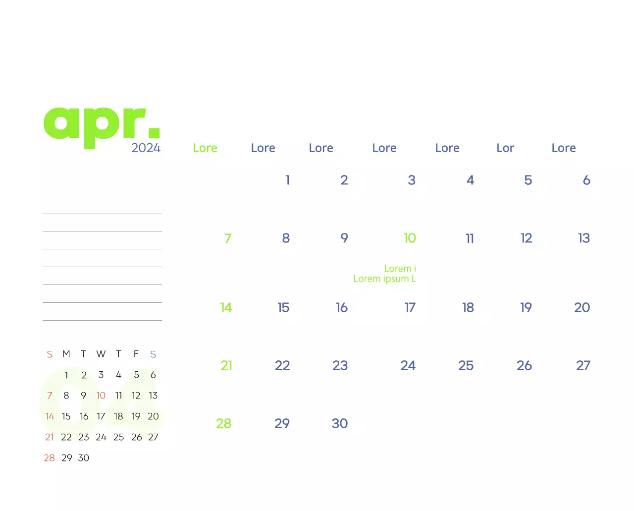Calendario di lavoro con splendide illustrazioni
