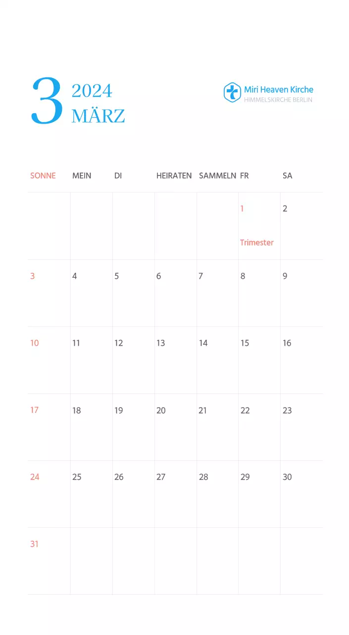 Blaues modernes Konzept Kirchenkalender