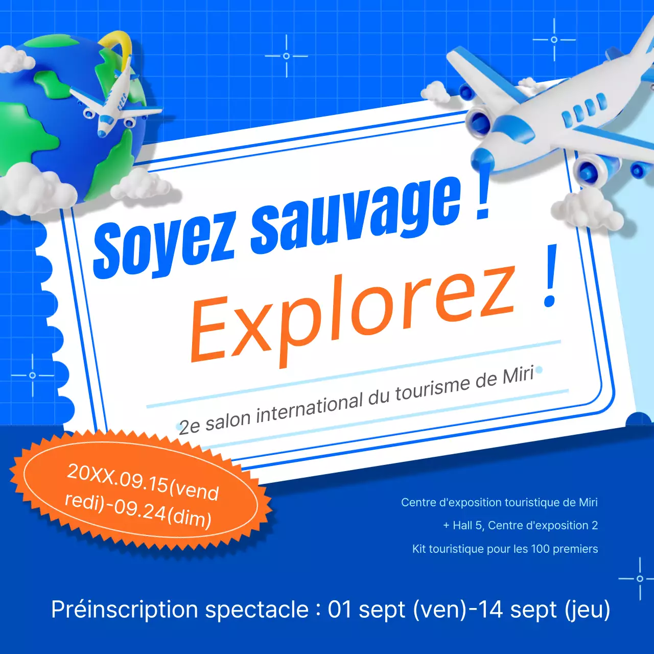 Promouvoir un simple salon du tourisme en bleu et orange