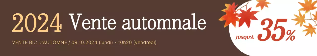 Vente d'automne avec une illustration de feuilles d'automne sur un fond brun