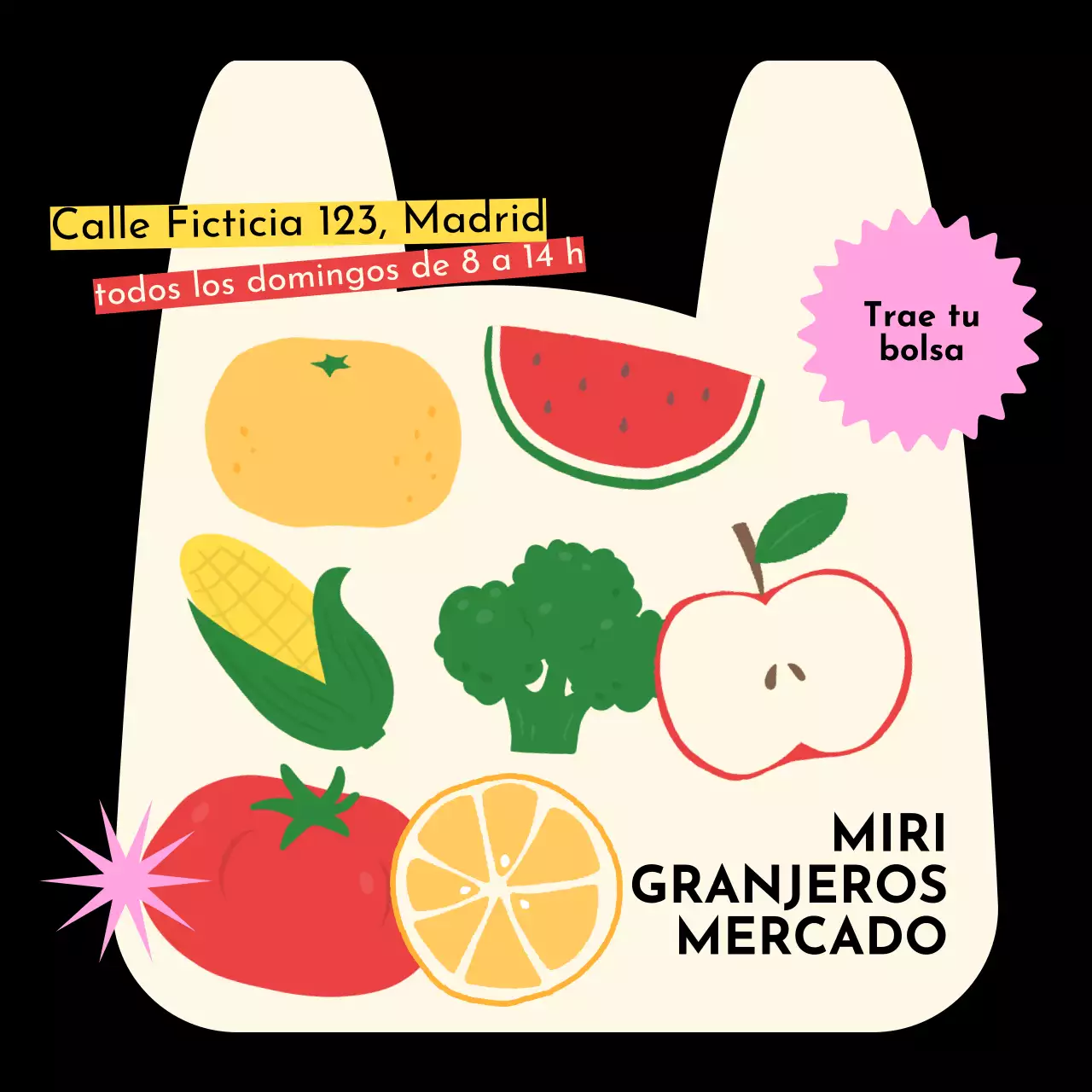 Promover un sencillo mercado de agricultores en negro y beige