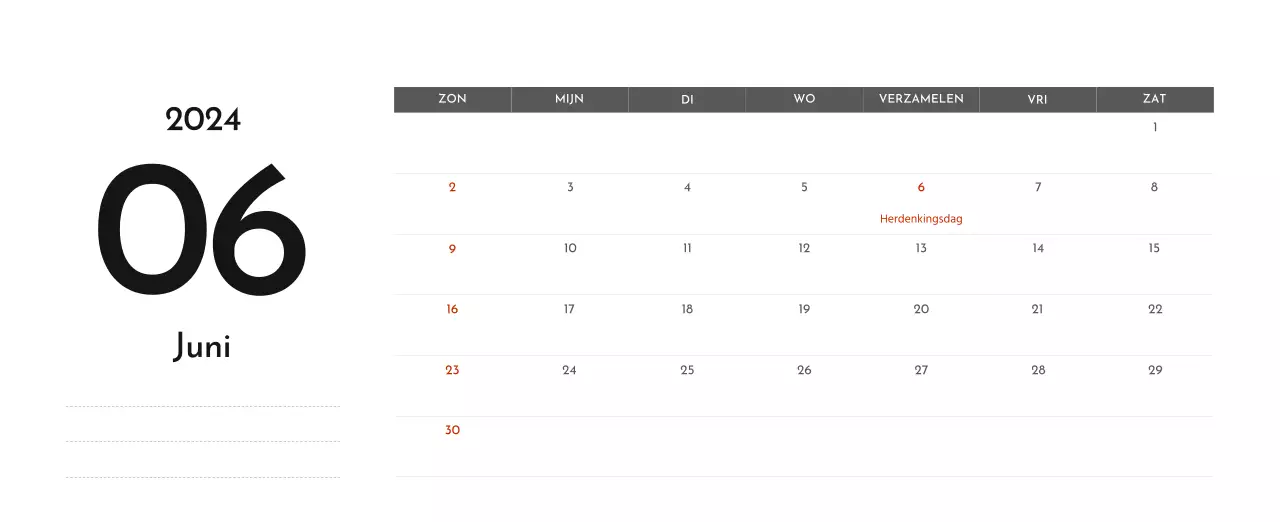 Een eenvoudige bedrijfskalender in grijs