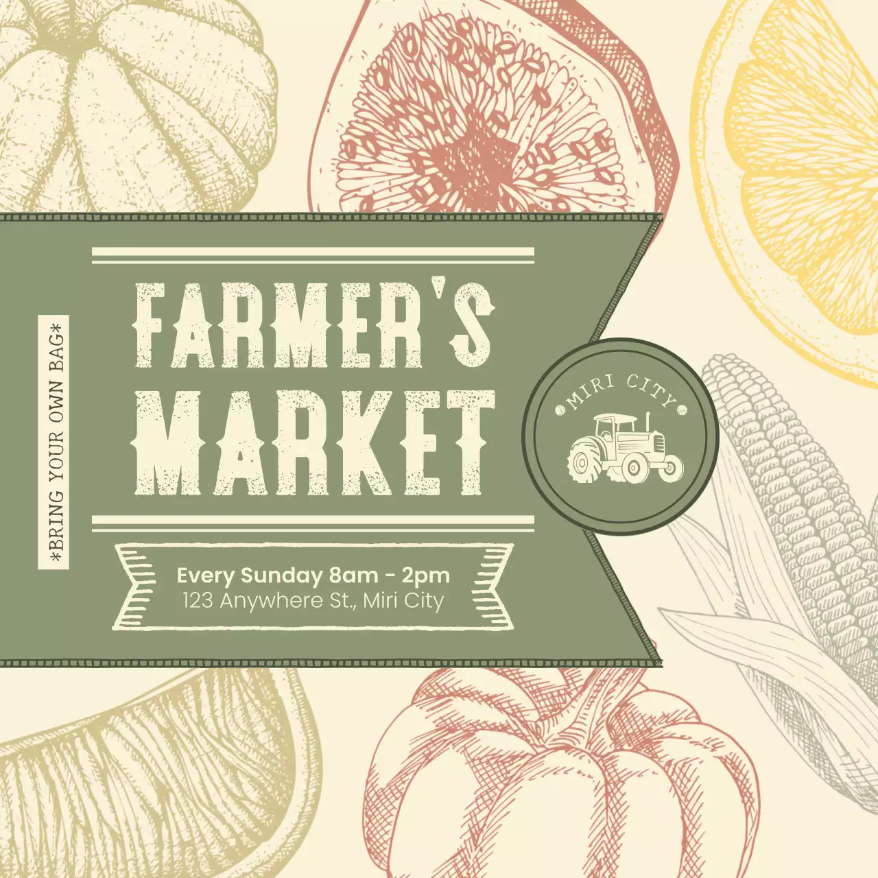 베이지와 카키색의 빈티지한 파머스마켓 홍보