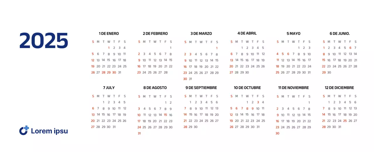 Calendario sencillo con ilustraciones limpias en azul
