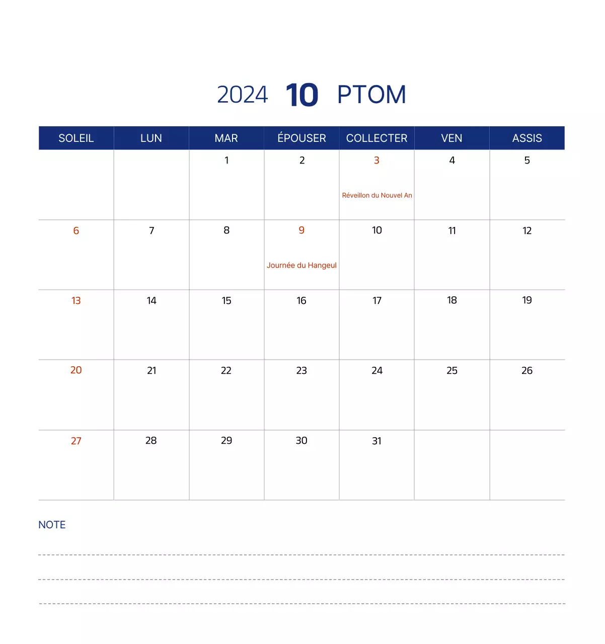 Calendrier simple avec des illustrations épurées en bleu