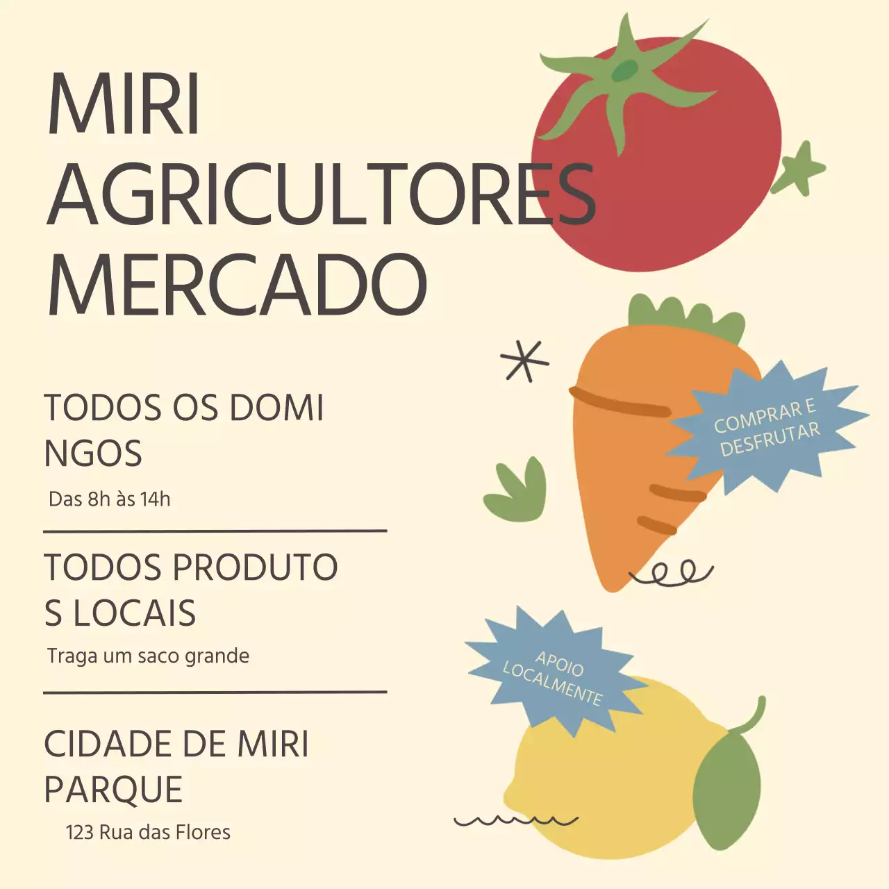 Promover um mercado de legumes simples em bege e laranja