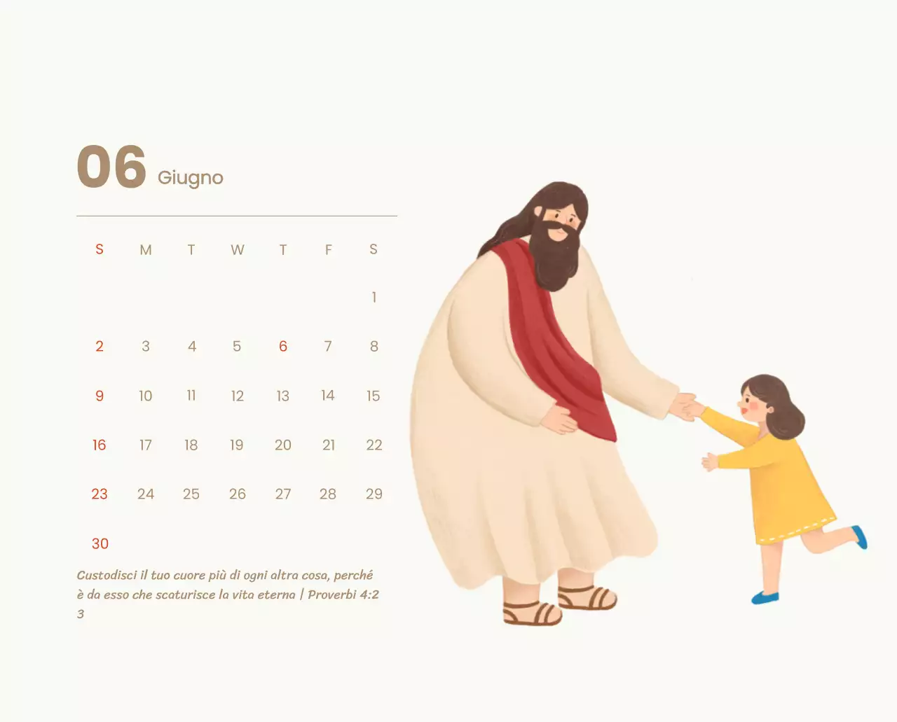 Un calendario devozionale con illustrazioni accoglienti e versetti della Bibbia su uno sfondo blu chiaro