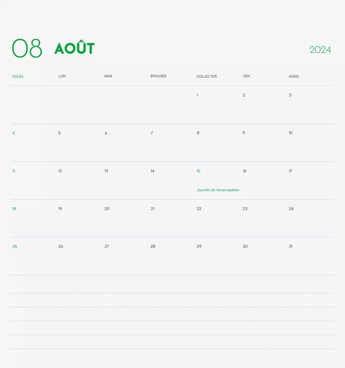 Un calendrier avec la photo d'un chiot et un message mignon aux accents verts.