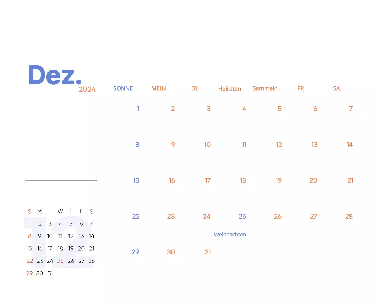 Arbeitskalender mit schönen Illustrationen
