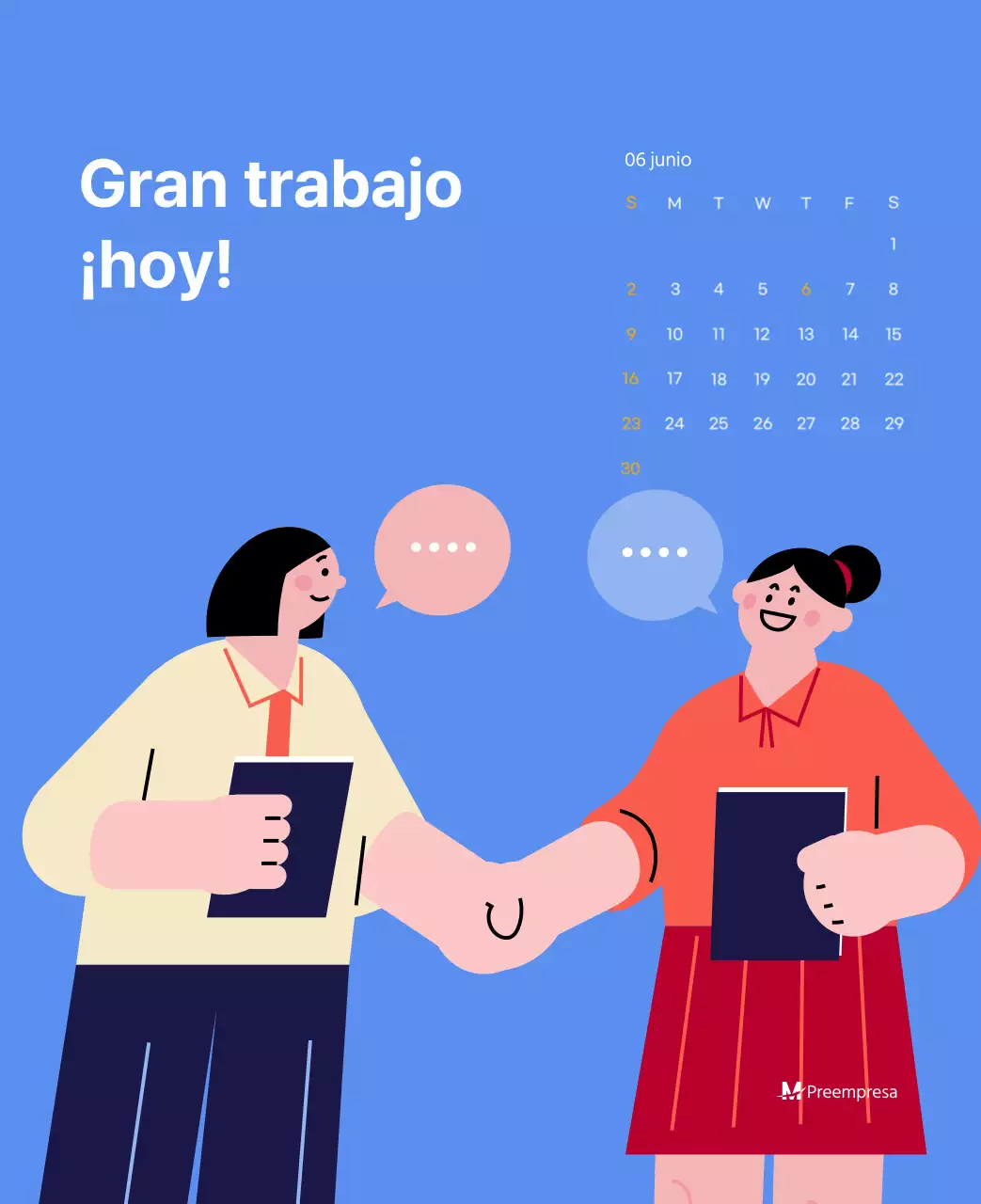 Calendario motivacional con ilustraciones llenas de energía y citas positivas sobre fondo azul claro