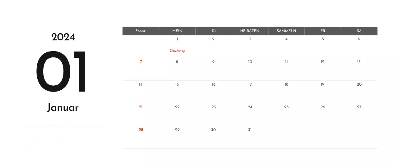 Ein einfacher Unternehmenskalender in Grau