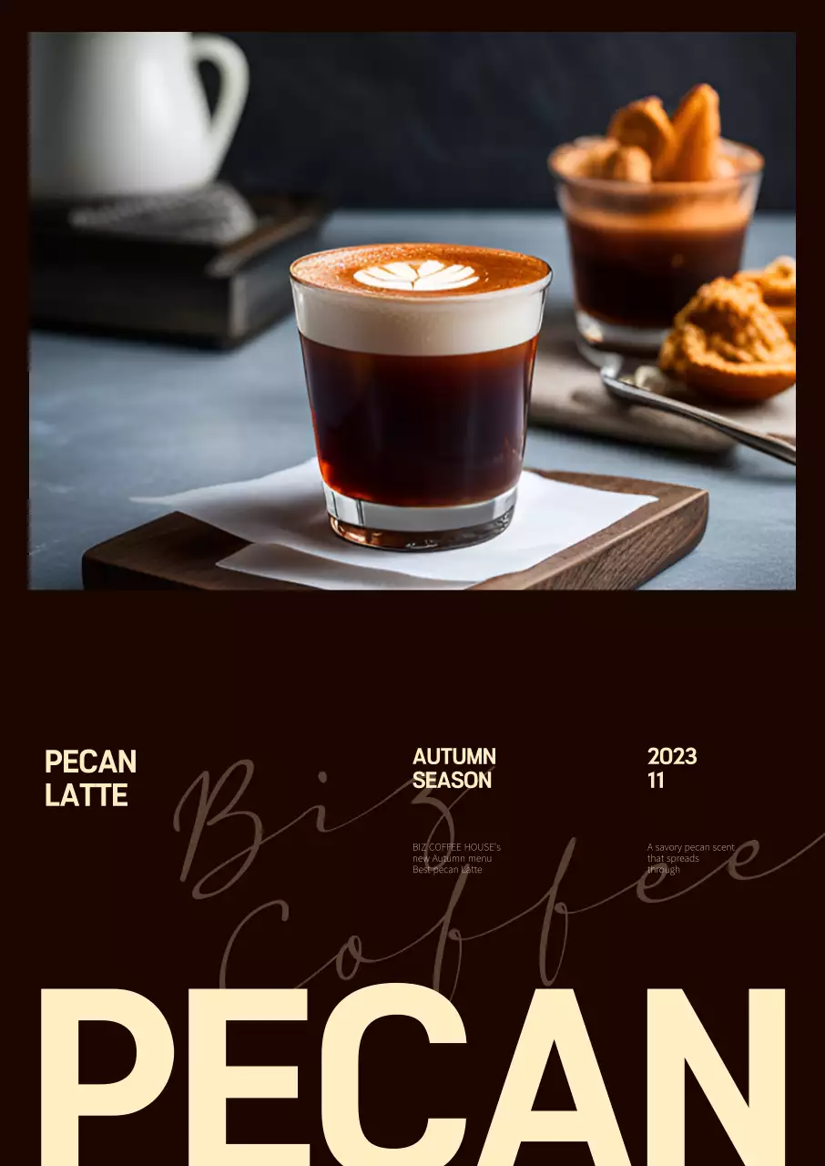 Khuyến mãi đồ uống mùa thu với nhiều phông chữ khác nhau trên nền màu nâu