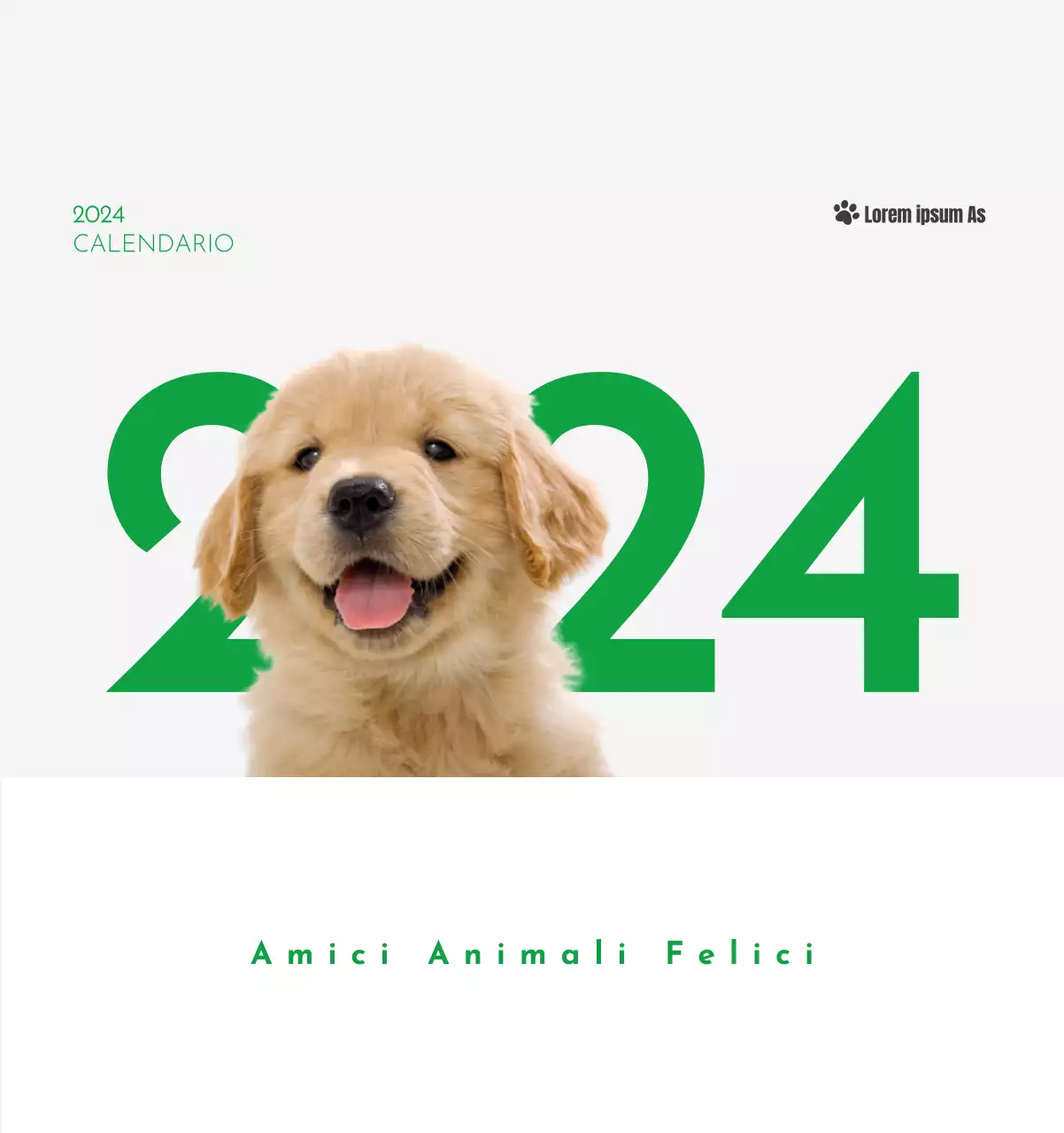 Un calendario con l'immagine di un cucciolo e un simpatico messaggio in verde.