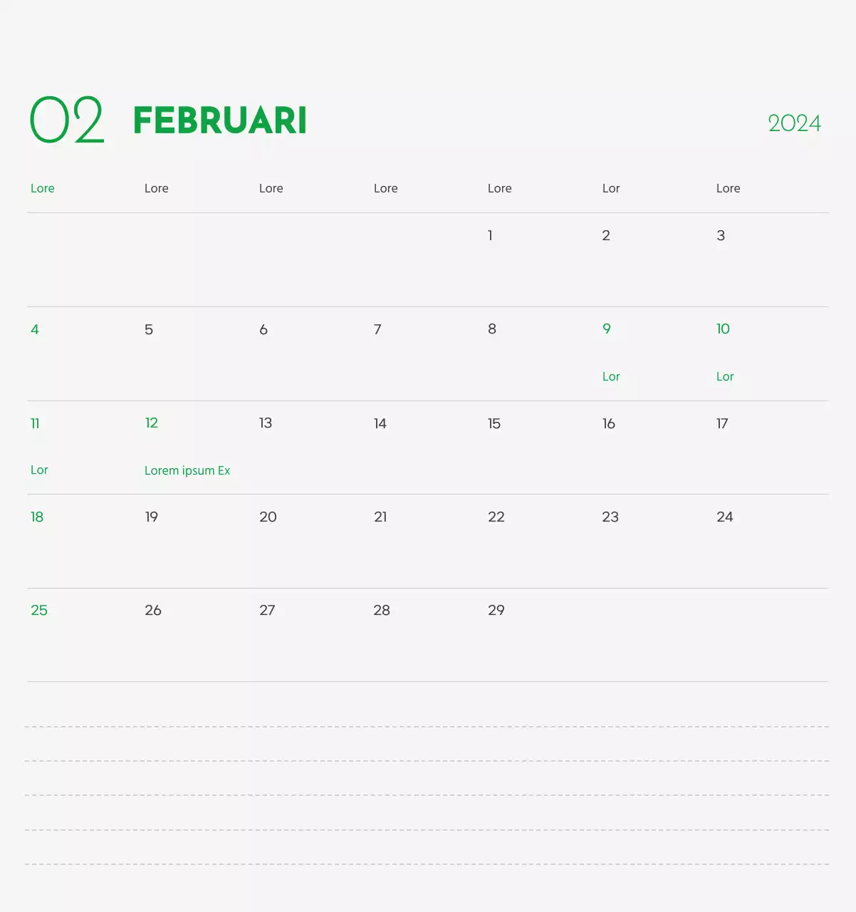 Een kalender met een afbeelding van een puppy en een schattige boodschap in groene accenten