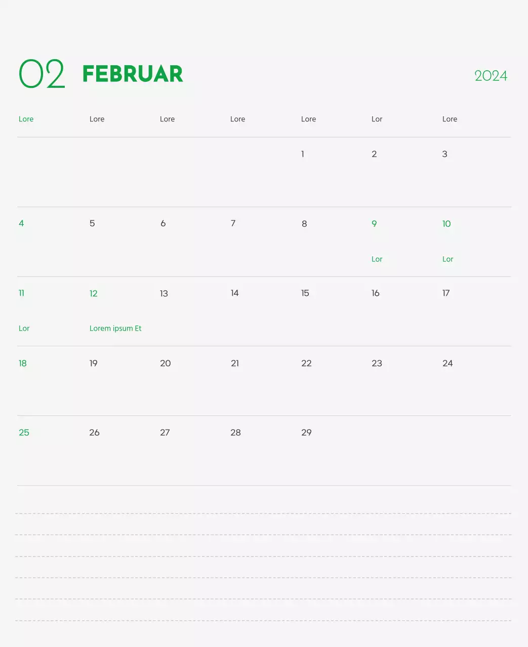 Ein Kalender mit einem Bild eines Welpen und einer niedlichen Botschaft in grünen Akzenten