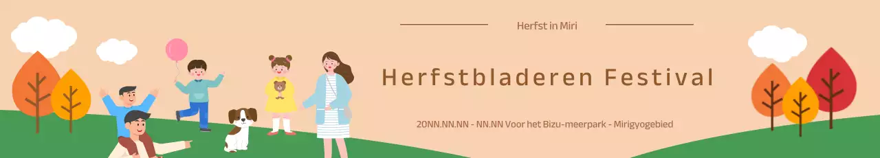 Herfstbladeren Festival banner met een illustratie van een familie die een gelukkige tijd in een tuin hebben