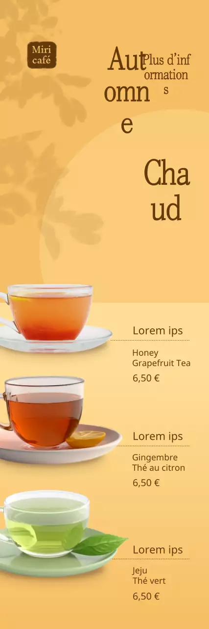 Présentation de la carte jaune et automnale des thés au café