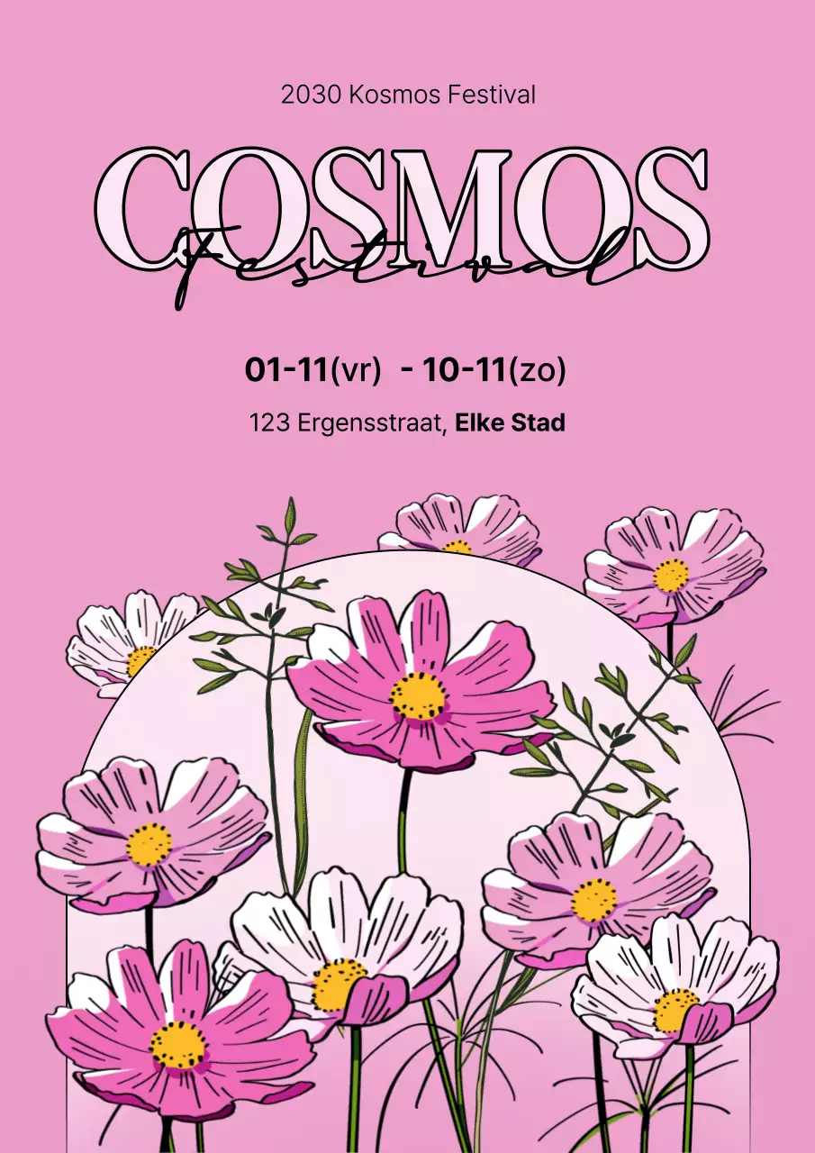 Het Cosmos Festival promoten met een pop-art roze en geel kleurenschema