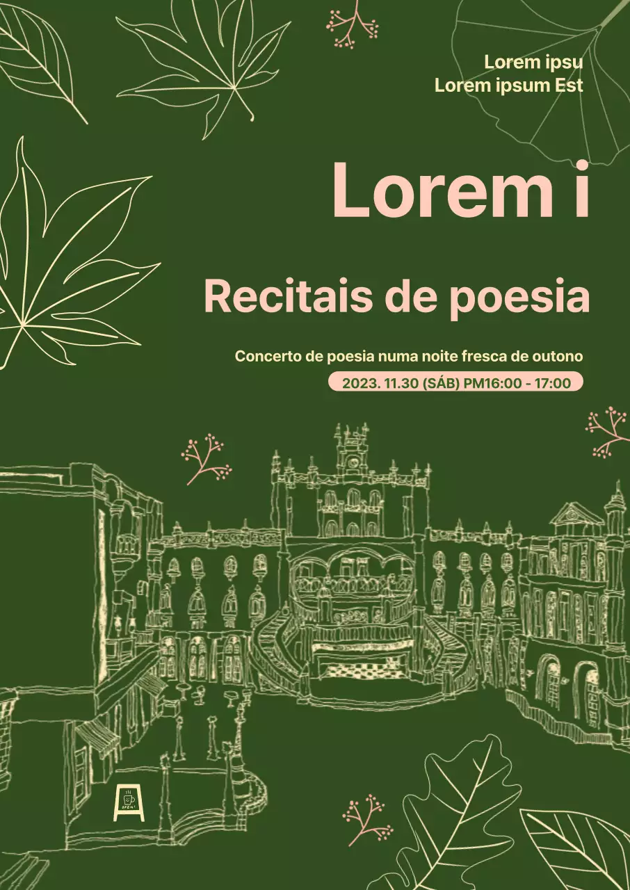 Promover recitais de poesia com um visual de caligrafia verde escura