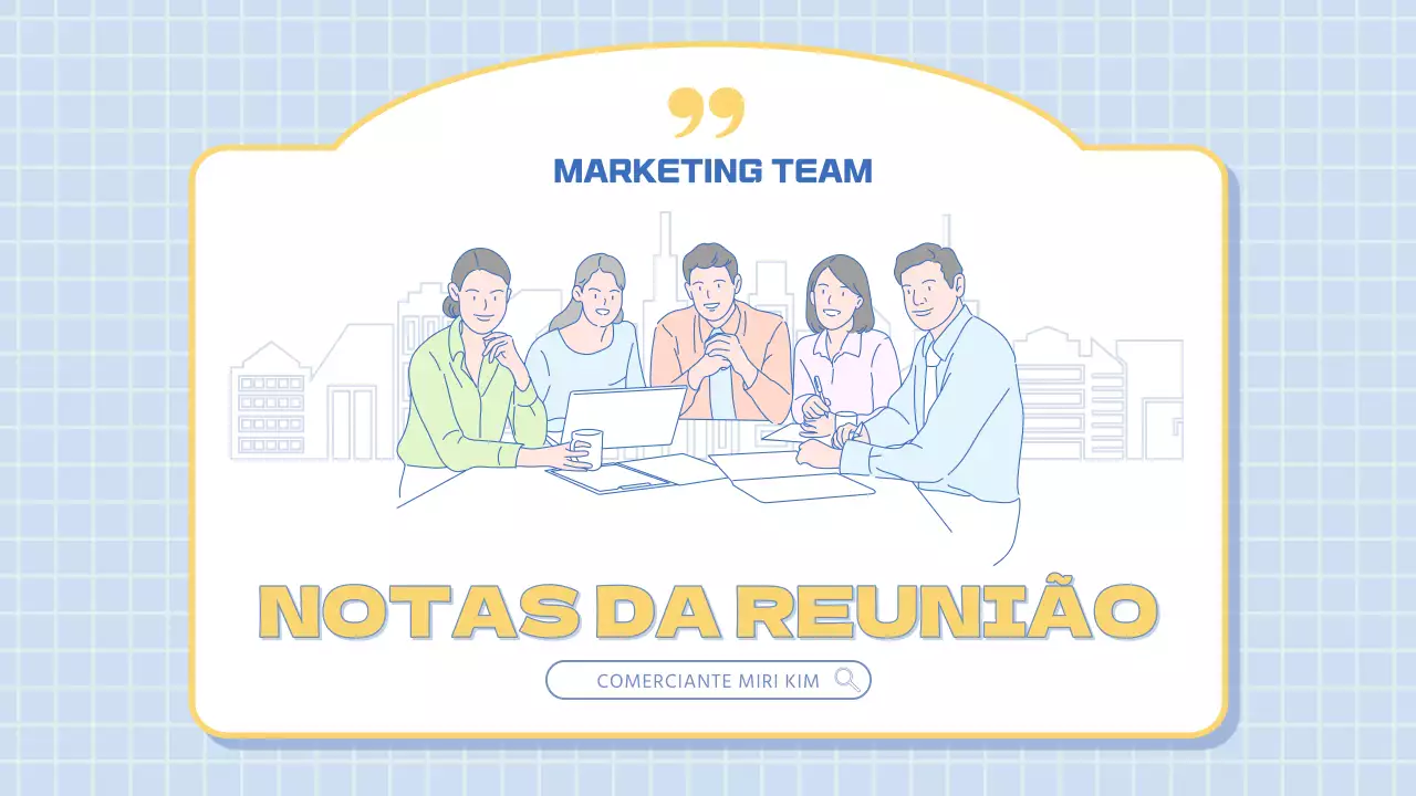 Relatório de actas de reunião de marketing moderno em azul claro e amarelo