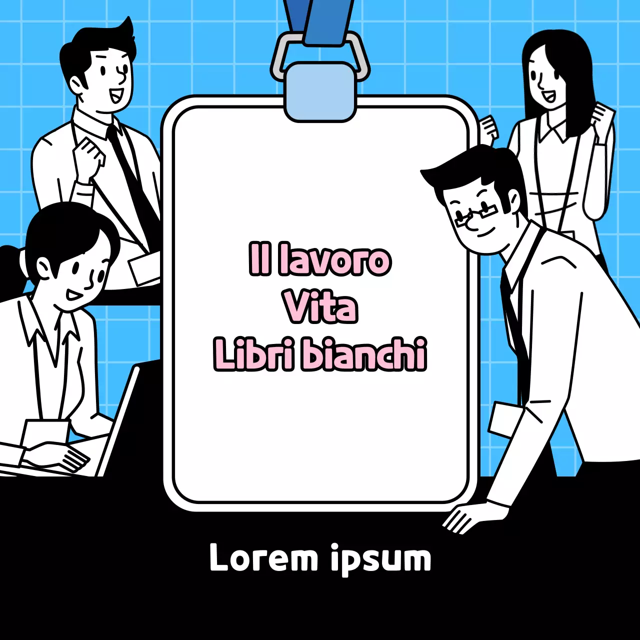 Formazione kitsch sul posto di lavoro con sfondo azzurro