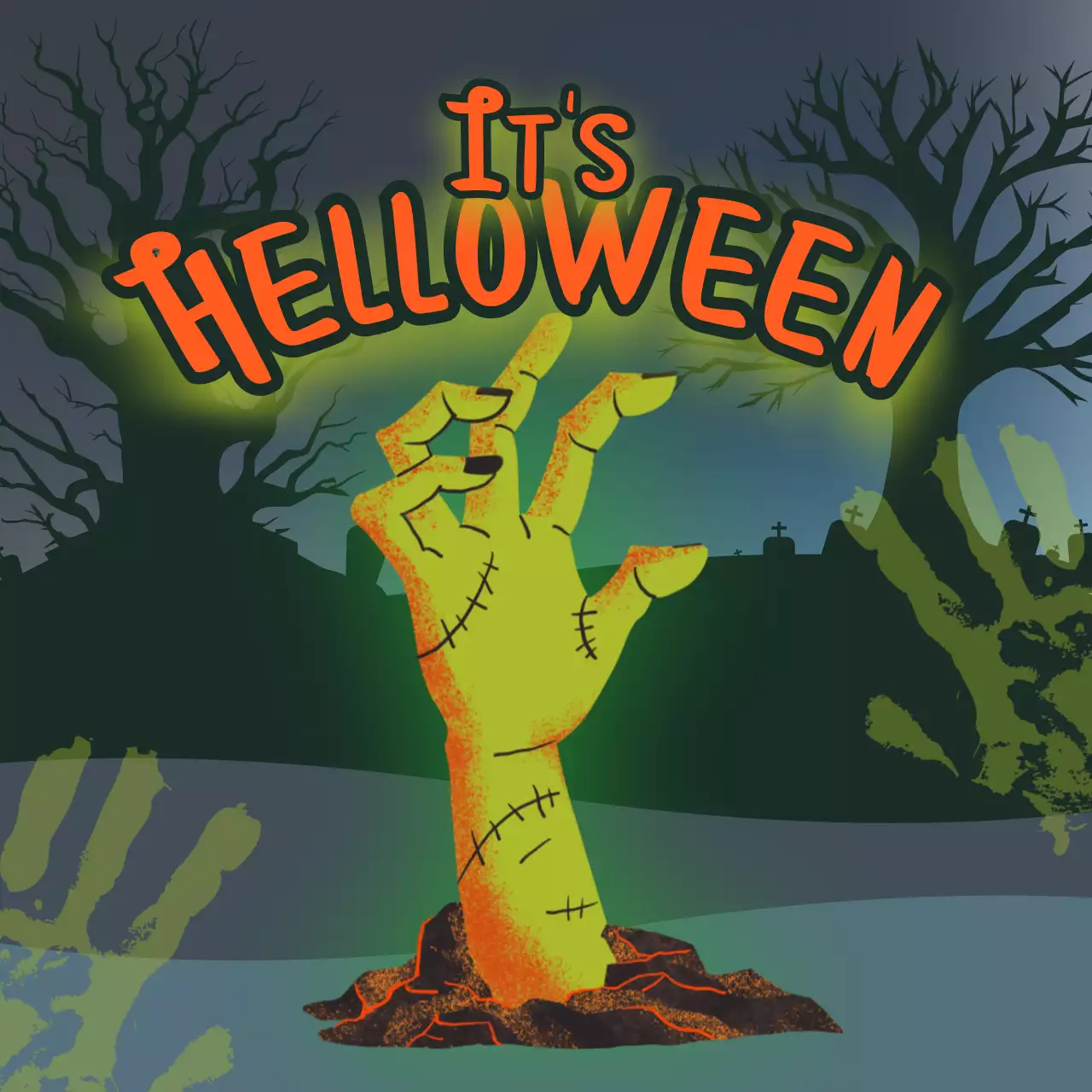 緑 ホラー ハロウィン ポスター SNS投稿 正方形