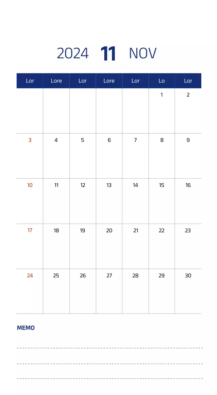 Eenvoudige kalender met strakke illustraties in blauw