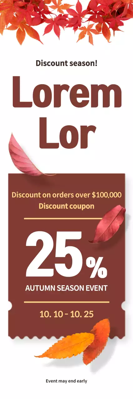 Fall sale event with autumn leaves and foliage on a white background