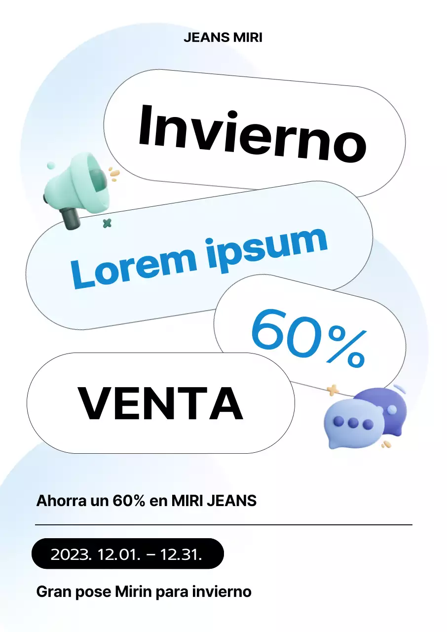 Una notificación de venta semanal de invierno nítida, limpia y con botones