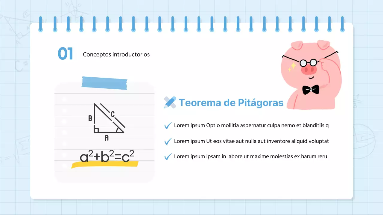 Material escolar de matemáticas kitsch en azul claro y amarillo