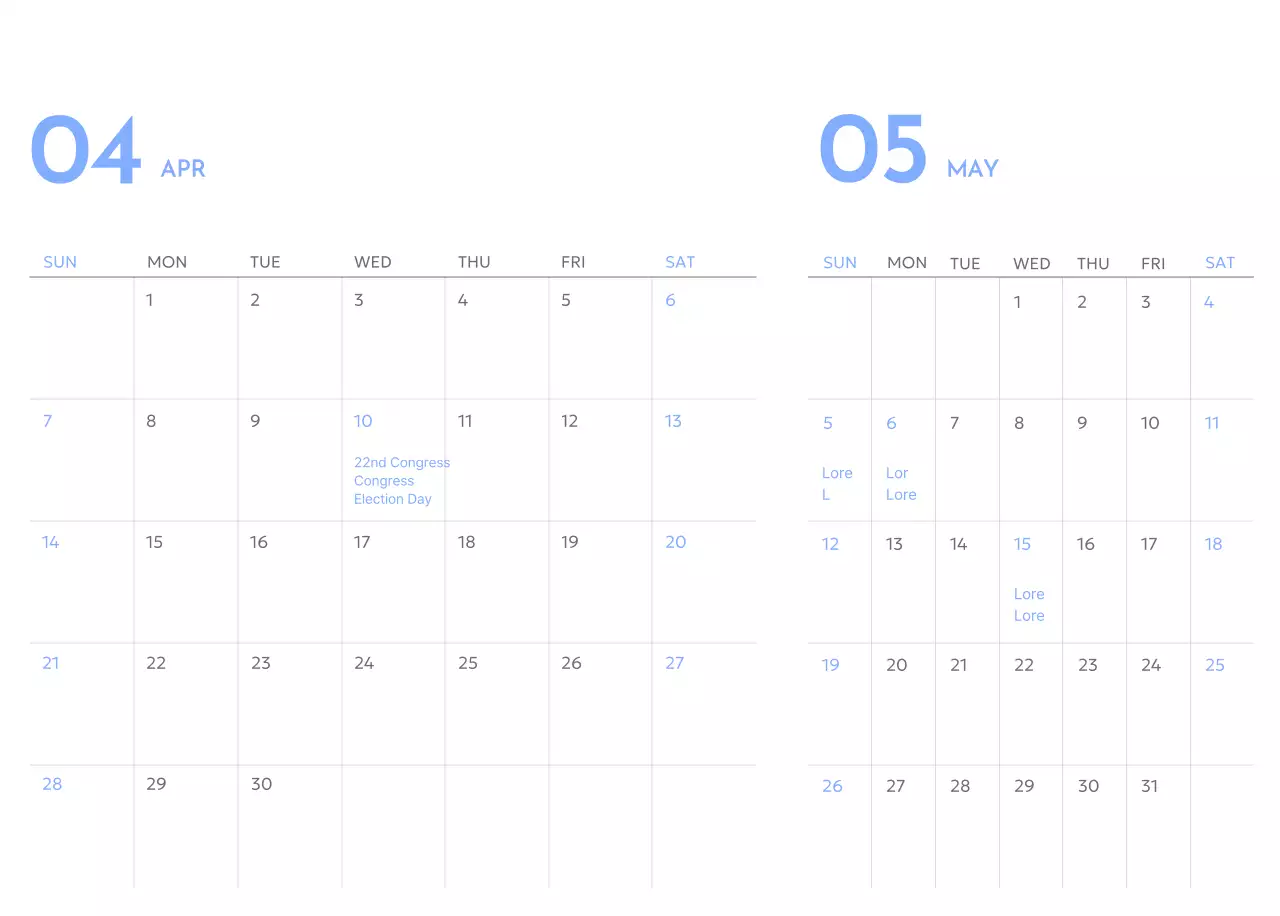 Goal Tracker calendar with a splash of blue