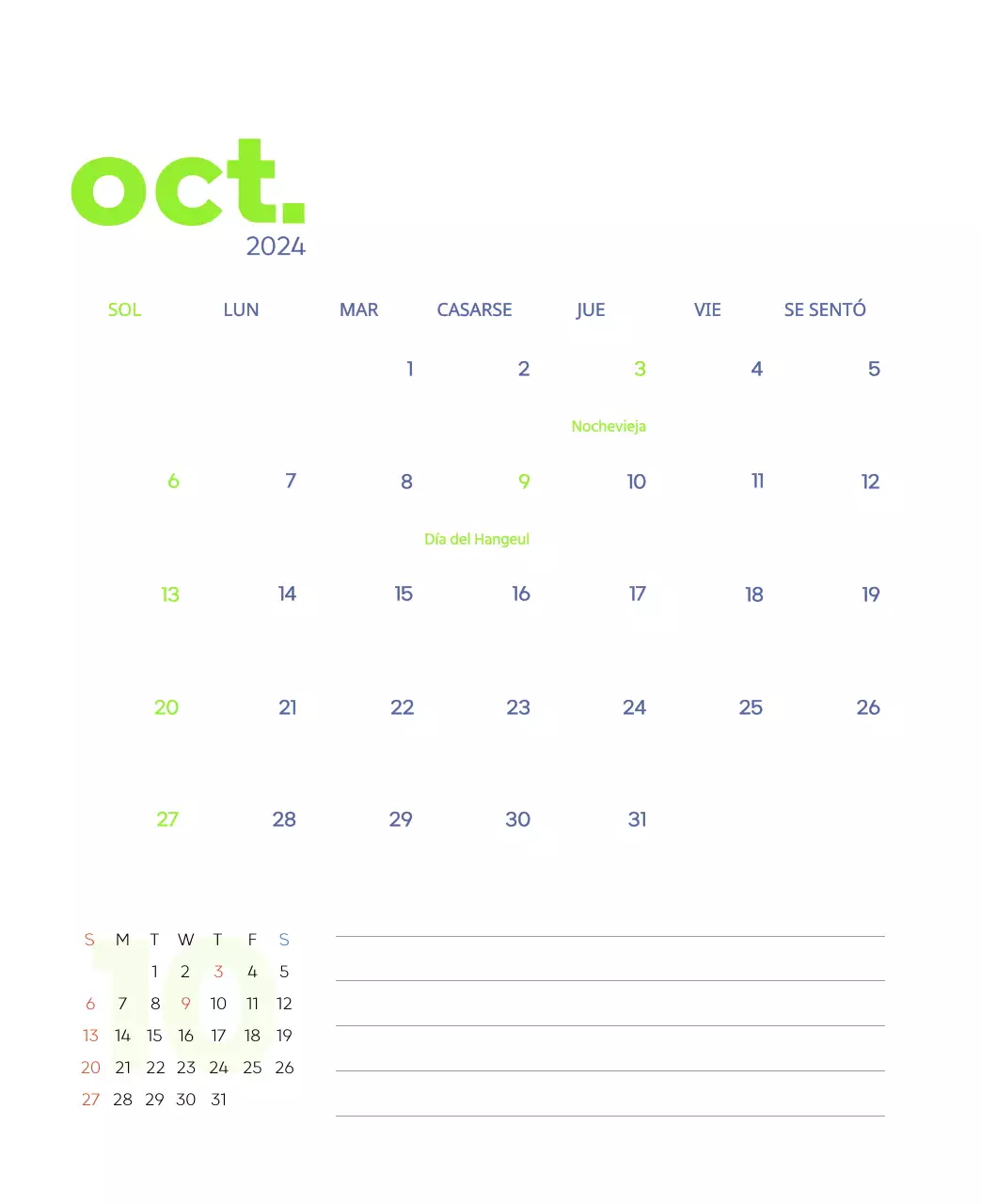 Calendario laboral con bellas ilustraciones