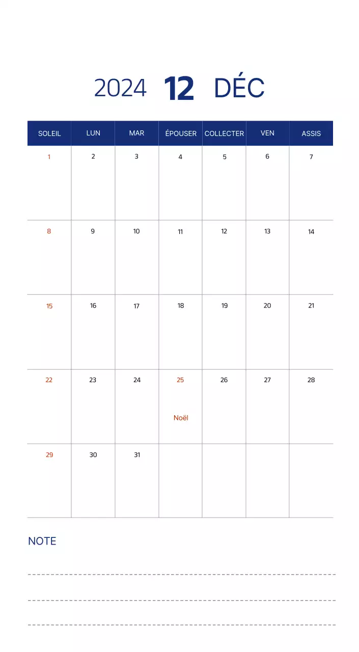 Calendrier simple avec des illustrations épurées en bleu