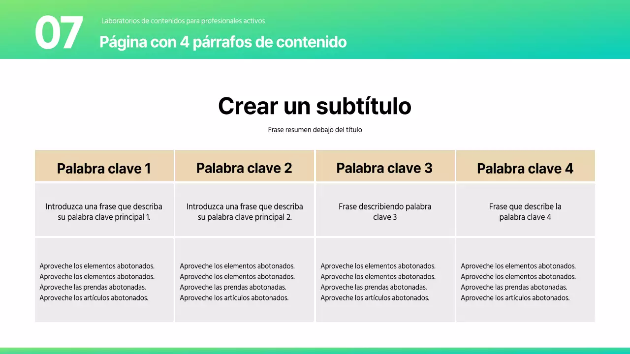 Una variedad de informes de diseño en una moderna combinación de colores menta y beige